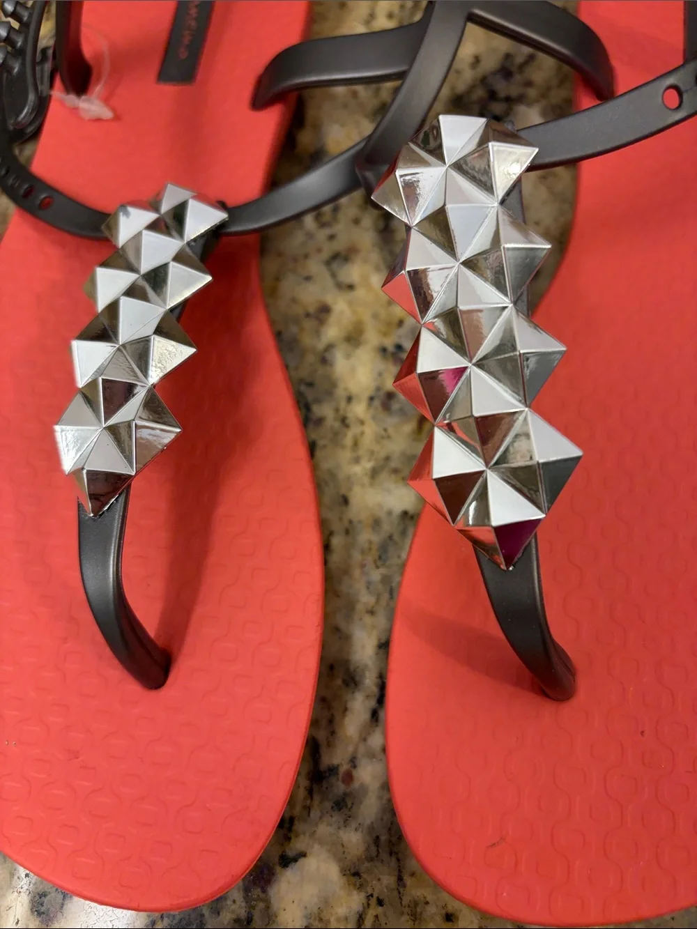 Ipanema Women’s Coral-Red Sandals with Silver Pyramid Studs size 7 , NWT